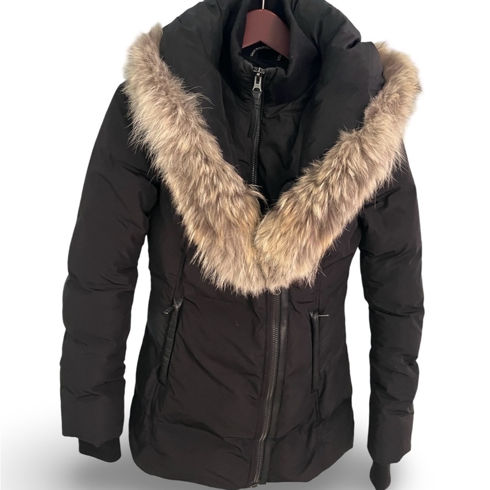 Mackage Black Puffer Jacket with Fur Trim Hood